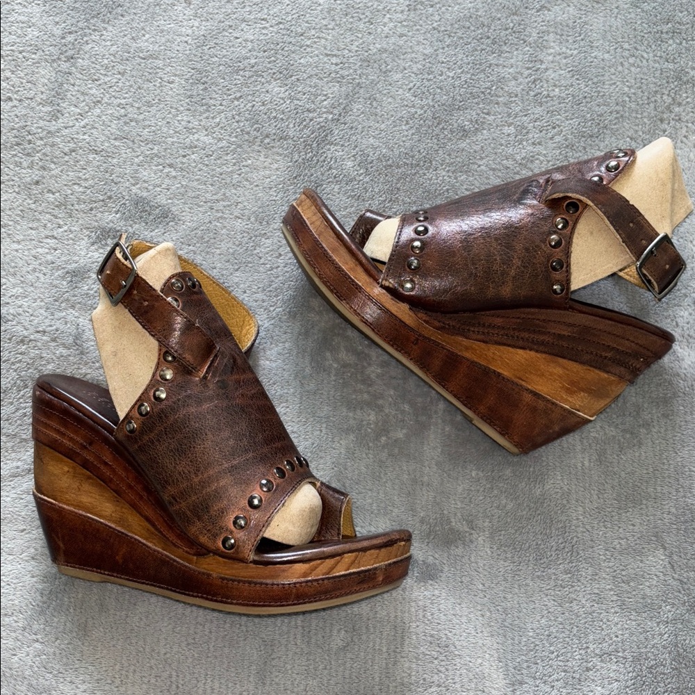 Bed Stu Women’s Brown Leather Wedge Sandals - Picture 2 of 8